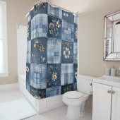 Florales Patchwork-Muster | Boho-Denim Duschvorhang (Beispiel)