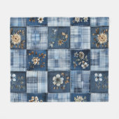 Florales Patchwork-Muster | Boho-Denim Fleecedecke (Vorderseite (Horizontal))