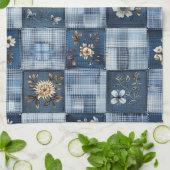 Florales Patchwork-Muster | Boho-Denim Geschirrtuch (Gefaltet)
