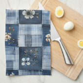 Florales Patchwork-Muster | Boho-Denim Geschirrtuch (Viertel Falte)