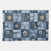 Florales Patchwork-Muster | Boho-Denim Geschirrtuch (Horizontal)