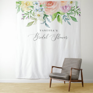 Florales Pfirsich-Brautjungfernparty-Fotobooth-Hin Wandteppich