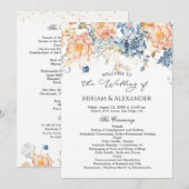 Florales Pfirsich-Rosa-Blaues Hochzeitsprogramm Einladung (Vorne/Hinten)
