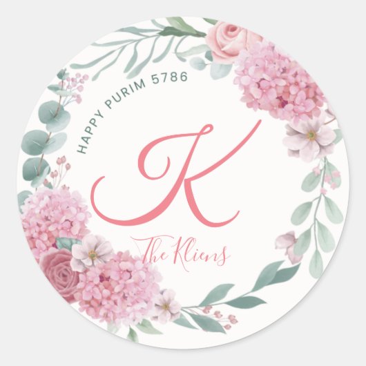 Florales Purim-Label Runder Aufkleber (Vorderseite)
