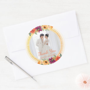 Florales Rahmenpaar-Foto beigefarbene Hochzeit Dan Runder Aufkleber