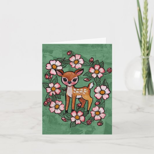Florales Reh Dankeskarte (Vorderseite)
