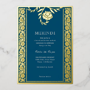 Florales Ringelblumen-Gold-Mehndi-Einladung Folieneinladung