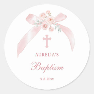 Florales rosa Band Taufe Runder Aufkleber