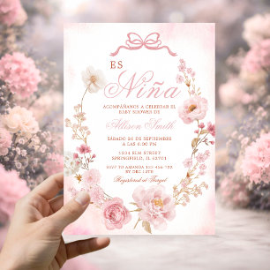 Florales Rosa Erröten Es Nina Spanische Babyparty Einladung