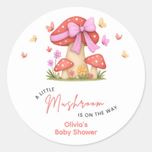 Florales rosa Schleifchen Ein kleiner Pilz Baby Sh Runder Aufkleber