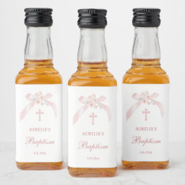 Florales rosa Schleifchen Taufe Mini Alkoholflaschenetikett