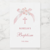 Florales rosa Schleifchen Taufe Mini Weinetikett (Einzelnes Label)