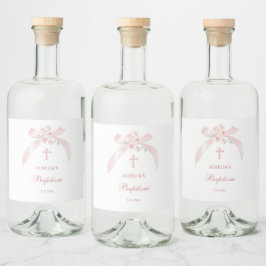 Florales rosa Schleife Taufe Alkoholflaschenetikett