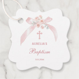Florales rosa Schleife Taufe Geschenkanhänger