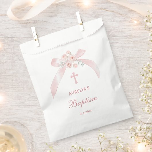 Florales rosa Schleife Taufe Geschenktütchen (Ausgeschnitten)