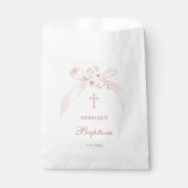 Florales rosa Schleife Taufe Geschenktütchen (Vorderseite)