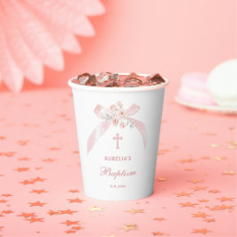 Florales rosa Schleife Taufe Pappbecher