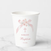 Florales rosa Schleife Taufe Pappbecher (Vorderseite)