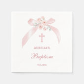 Florales rosa Schleife Taufe Serviette (Vorderseite)