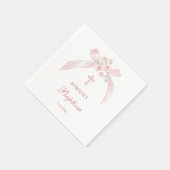 Florales rosa Schleife Taufe Serviette (Ecke)