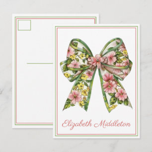Florales rosa und grünes Wasserfarbband personalis Postkarte