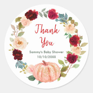 Florales Rosé-Kürbis-Baby-Shower-Dankeschön Runder Aufkleber