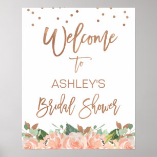 Florales Roségold-Kalligrafie-Hochzeitsdusche-Welc Poster