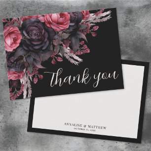 Florales Rot Schwarze Gothic Hochzeit Dankeskarte