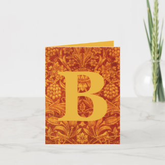 Florales Rot und Goldenes Gelb Wm Morris mit Initi Karte