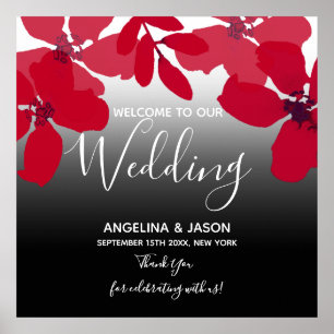 Florales rotes Willkommen Hochzeit Poster