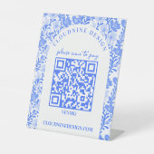 Florales Schild Blau Weiß SCAN TO PAY QR CODE (Vorderseite)