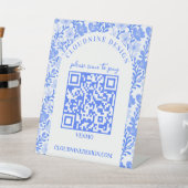 Florales Schild Blau Weiß SCAN TO PAY QR CODE (In SItu)