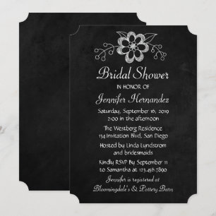 Florales Schwarz-Weiß-Braut Hochzeitsdusche-Schief Einladung