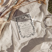 Florales Schwarz-Weiß-Monogramm-QR-Code-Hochzeit Einladung