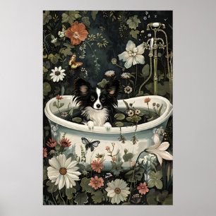 Florales schwarzes Papillon-Badezimmer-Print, bota Poster