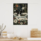 Florales schwarzes Papillon-Badezimmer-Print, bota Poster (Küche)