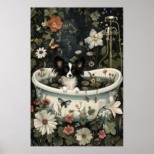 Florales Schwarzes Papillon-Badezimmer-Print, Bota Poster