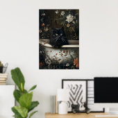 Florales Schwarzkatzen-Badezimmer-Print, Gothic Poster (Heimbüro)