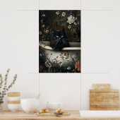 Florales Schwarzkatzen-Badezimmer-Print, Gothic Poster (Küche)