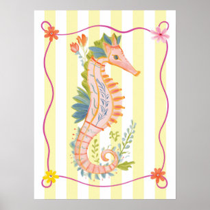 florales Seepferdchen funky Wandkunstposter Poster