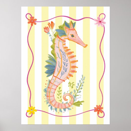florales Seepferdchen funky Wandkunstposter Poster (Vorne)