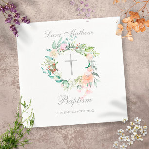 Florales silbernes Kreuz Girlande Taufe Namensgebu Serviette
