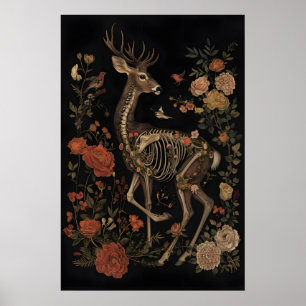 Florales Skelett Reh Botanische Kunst Druckbar, Du Poster