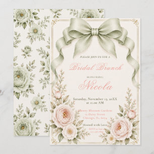 Florales Smaragdgrün Coquette-Band Braut-Brunch Einladung