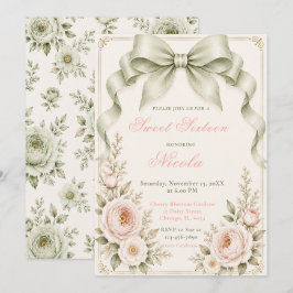 Florales Smaragdgrün Coquette-Schleife Sweet Sixte Einladung