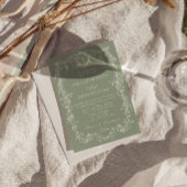 Florales Smaragdgrün-Monogramm-Foto-QR-Code-Hochze Einladung