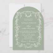 Florales Smaragdgrünes Garten-Monogramm-Bogenförmi Einladung (Vorderseite)