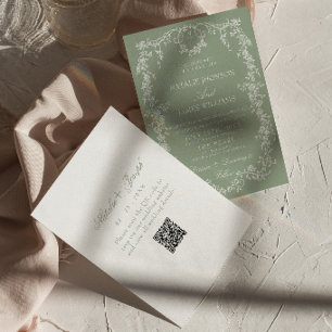 Florales Smaragdgrünes Garten-Monogramm-QR-Code-Ho Einladung