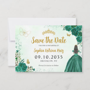 Florales Smaragdgrünes Prinzessinnen-Geburtstags-Q Save The Date