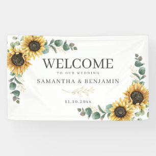 Florales Sonnenblumen-Eukalyptus-Script-Hochzeitsw Banner
